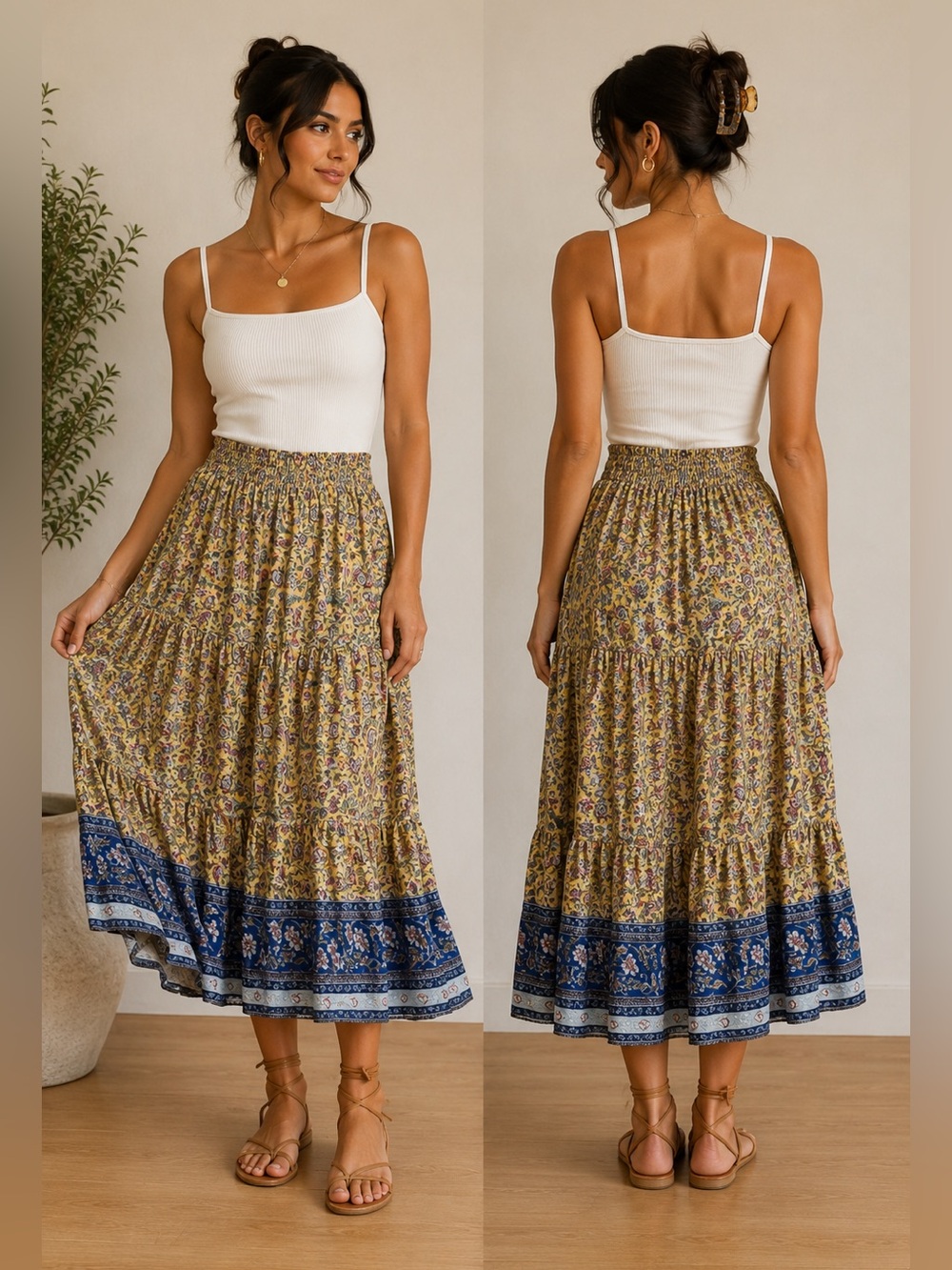 Floral Maxi Skirt - Yellow and Blue